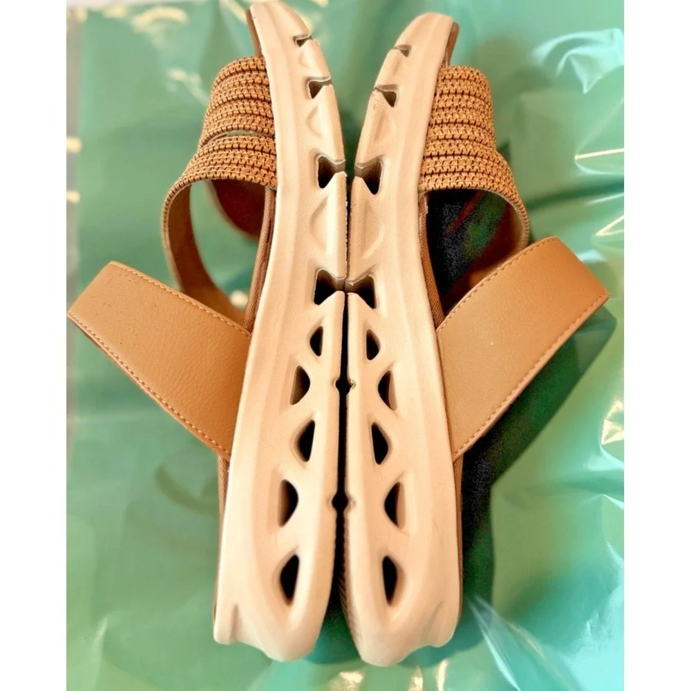 Flexus Spring Step Galvanesa Tan Platform Wedge Slide Sandals Women's 6 / 36